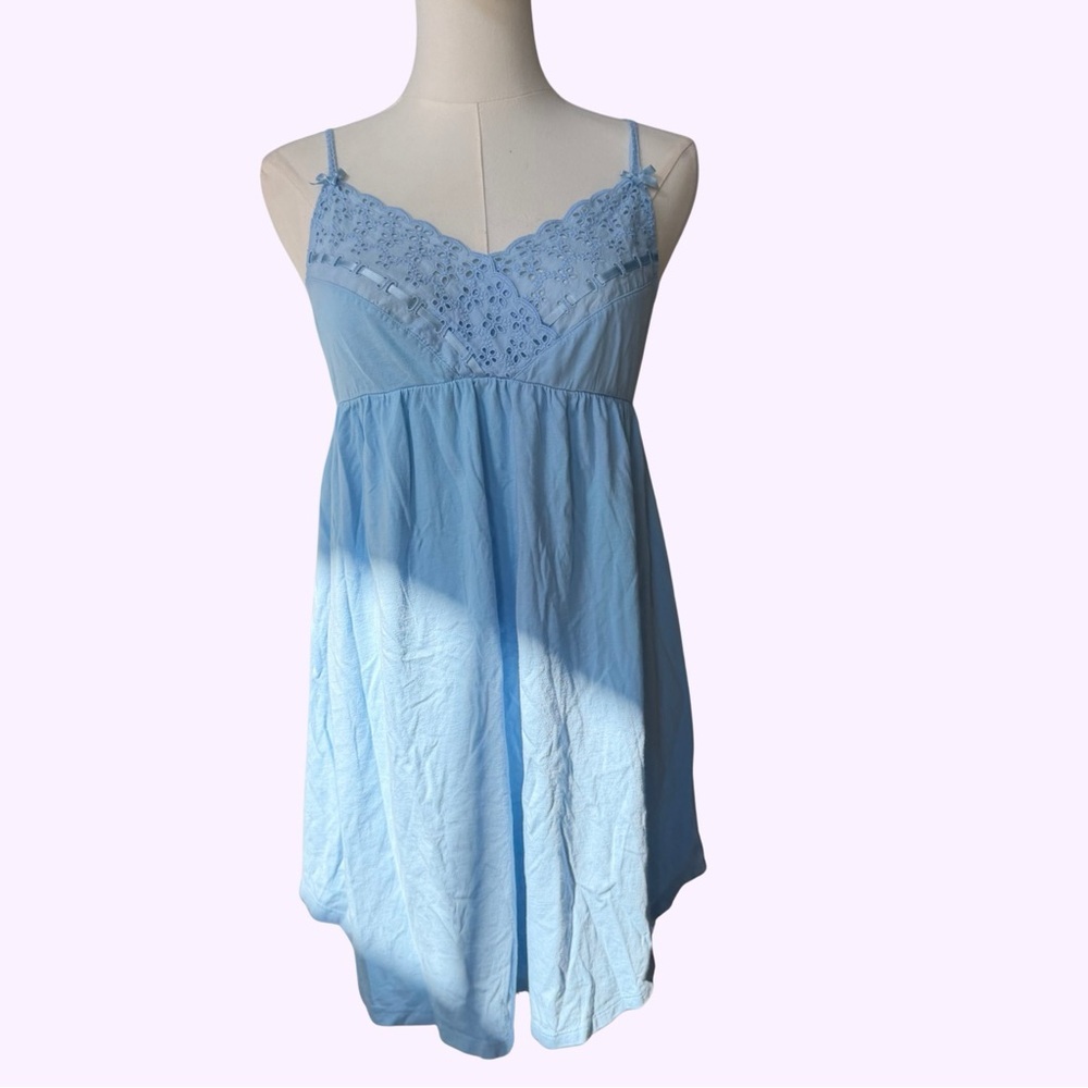 Victoria's Secret Vintage 90's Baby Blue Cotton Chemise Slip Nightgown sz Small